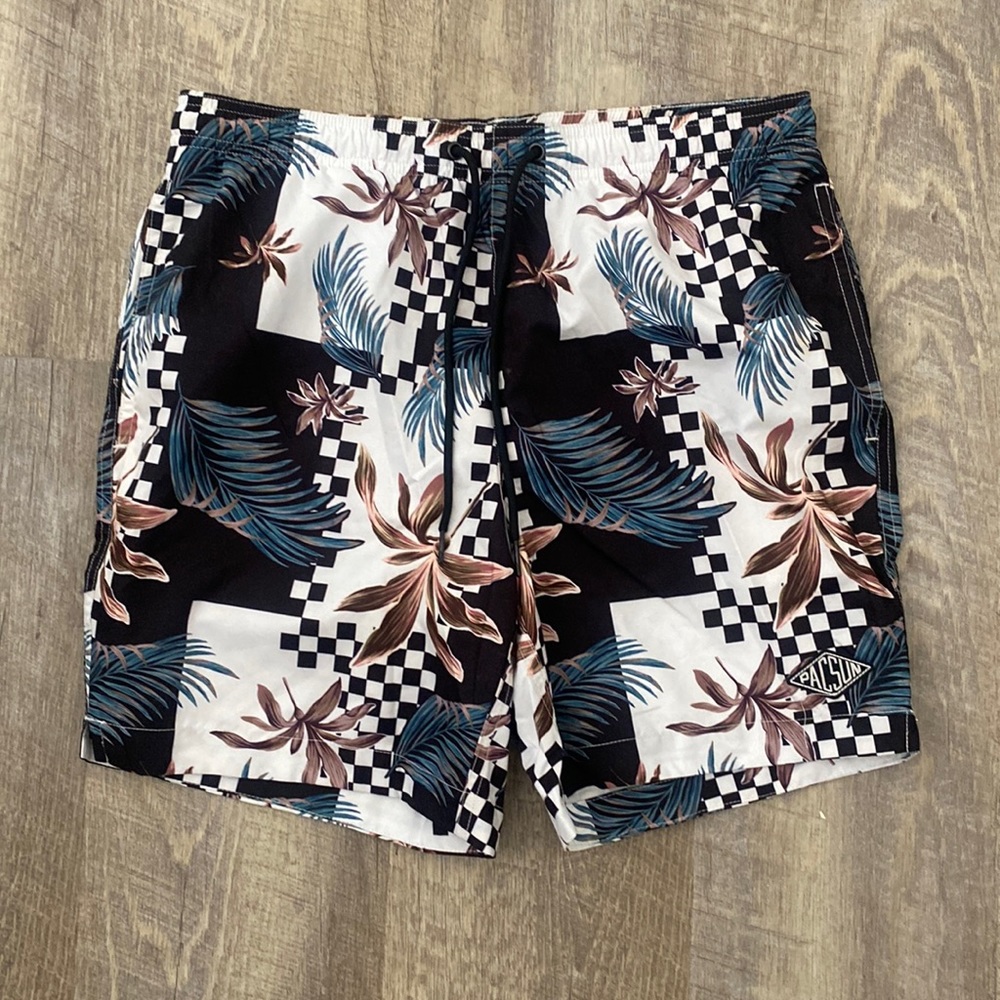 PacSun Floral Checkerboard Swim Trunks